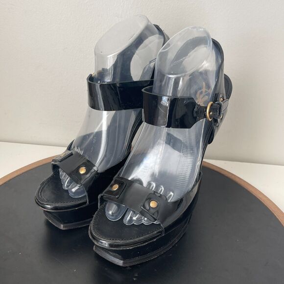 Yves Saint Laurent Heels Women 40 Black Patent Leather Platform Stiletto Italy‎ - Picture 4 of 16